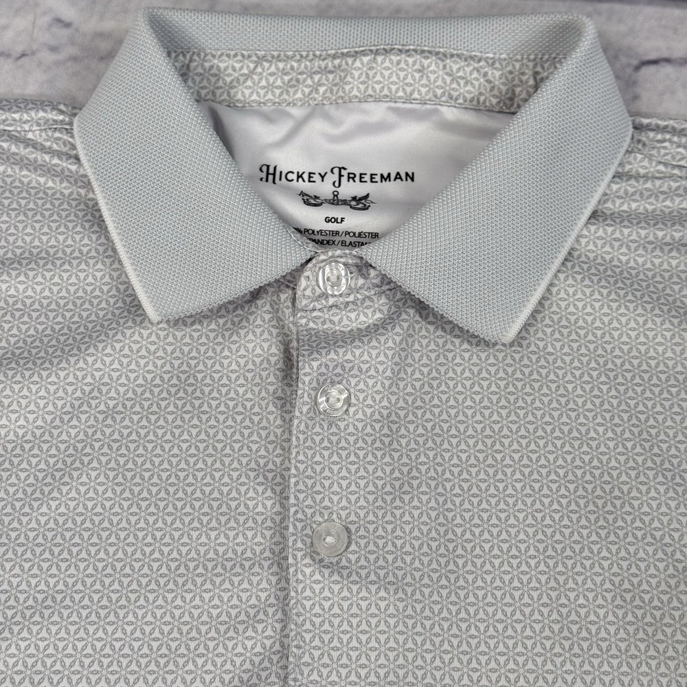 Hickey Freeman Golf Polo Shirt Men XXL Silver Geometric Performance Stretch